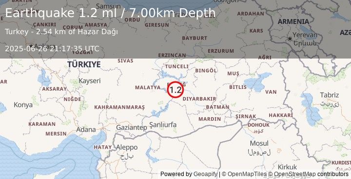 Earthquake EASTERN TURKEY (1.2 ml) (2025-06-26 21:17:35 UTC)