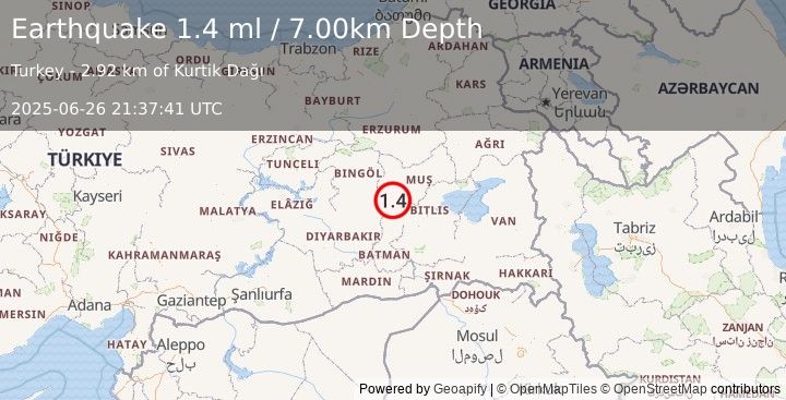 Earthquake EASTERN TURKEY (1.4 ml) (2025-06-26 21:37:41 UTC)