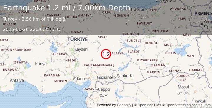 Earthquake CENTRAL TURKEY (1.2 ml) (2025-06-26 22:36:35 UTC)