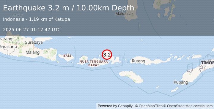 Earthquake SUMBAWA REGION, INDONESIA (3.2 m) (2025-06-27 01:12:47 UTC)