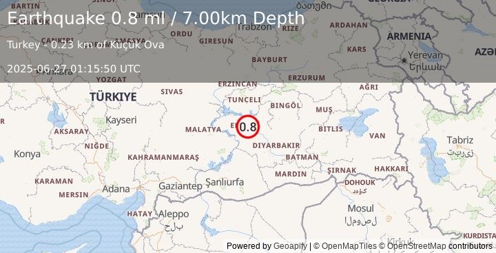 Earthquake EASTERN TURKEY (0.8 ml) (2025-06-27 01:15:50 UTC)
