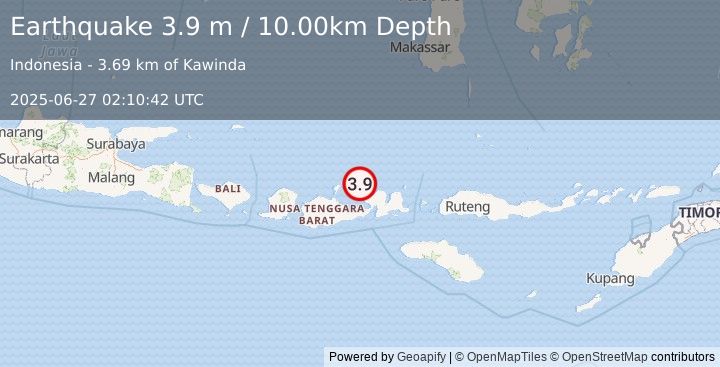 Earthquake SUMBAWA REGION, INDONESIA (3.9 m) (2025-06-27 02:10:42 UTC)