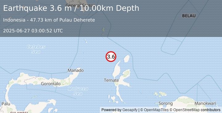 Earthquake MOLUCCA SEA (3.6 m) (2025-06-27 03:00:52 UTC)