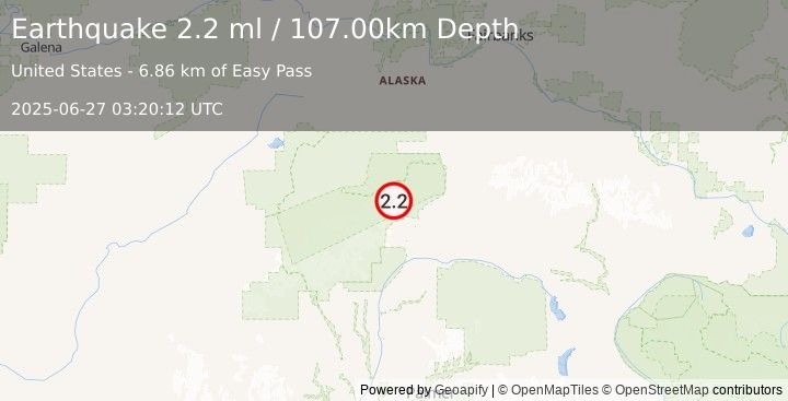 Earthquake CENTRAL ALASKA (2.2 ml) (2025-06-27 03:20:12 UTC)