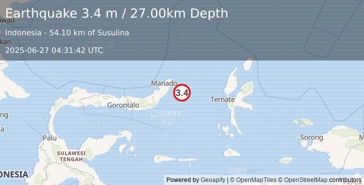 Earthquake MOLUCCA SEA (3.4 m) (2025-06-27 04:31:42 UTC)