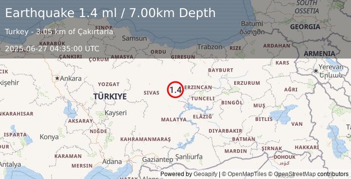 Earthquake EASTERN TURKEY (1.4 ml) (2025-06-27 04:35:00 UTC)