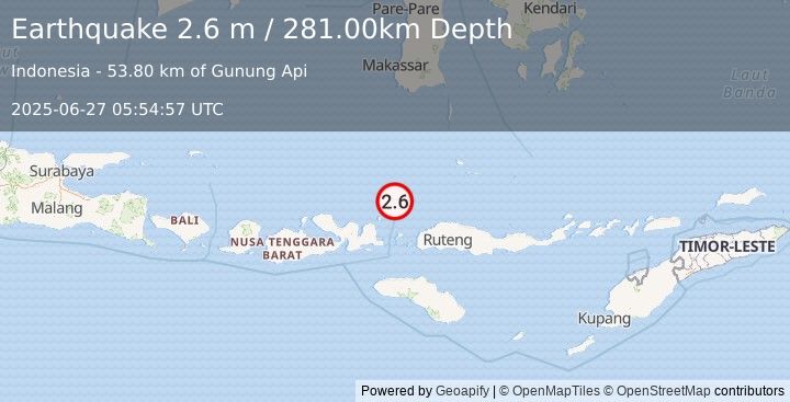 Earthquake FLORES SEA (2.6 m) (2025-06-27 05:54:57 UTC)