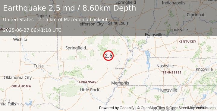 Earthquake SOUTHEASTERN MISSOURI (2.6 ml) (2025-06-27 06:41:19 UTC)
