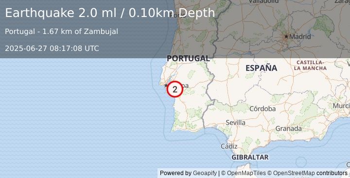 Earthquake PORTUGAL (2.0 ml) (2025-06-27 08:17:08 UTC)