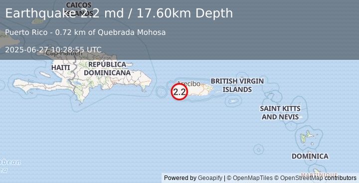 Earthquake PUERTO RICO (2.2 md) (2025-06-27 10:28:55 UTC)