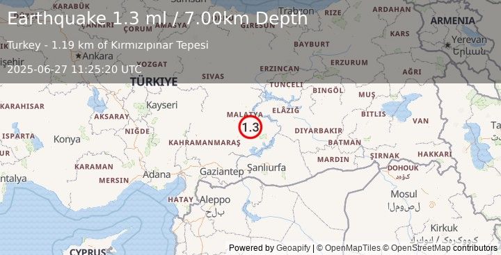 Earthquake EASTERN TURKEY (1.3 ml) (2025-06-27 11:25:20 UTC)