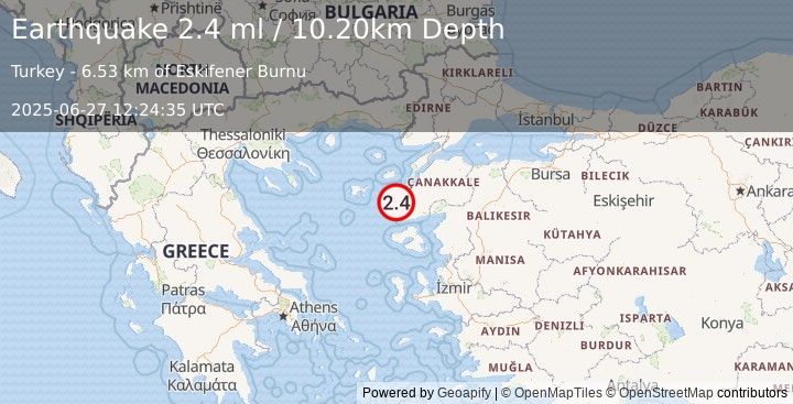 Earthquake AEGEAN SEA (2.4 ml) (2025-06-27 12:24:35 UTC)