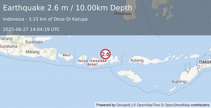 Earthquake SUMBAWA REGION, INDONESIA (2.6 m) (2025-06-27 14:04:19 UTC)