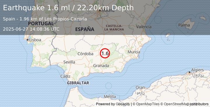 Earthquake SPAIN (1.6 ml) (2025-06-27 14:08:36 UTC)