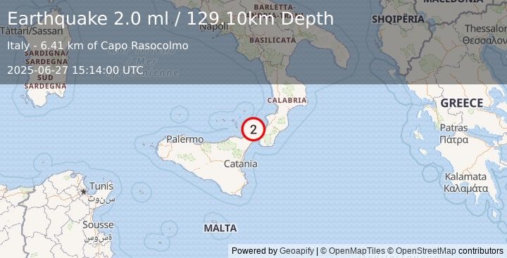 Earthquake SICILY, ITALY (2.0 ml) (2025-06-27 15:14:00 UTC)