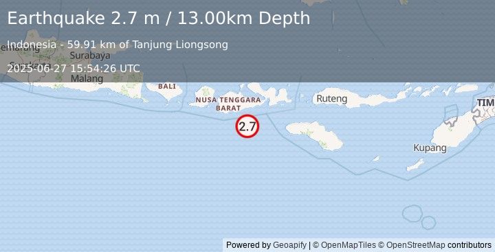 Earthquake SUMBAWA REGION, INDONESIA (2.7 m) (2025-06-27 15:54:26 UTC)