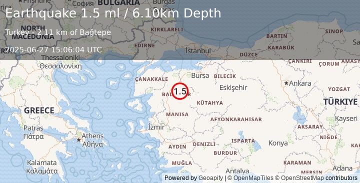 Earthquake WESTERN TURKEY (1.5 ml) (2025-06-27 15:06:04 UTC)