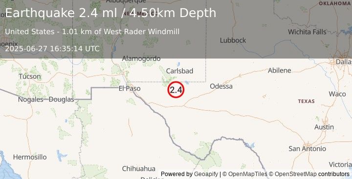 Earthquake WESTERN TEXAS (2.6 ml) (2025-06-27 16:35:36 UTC)
