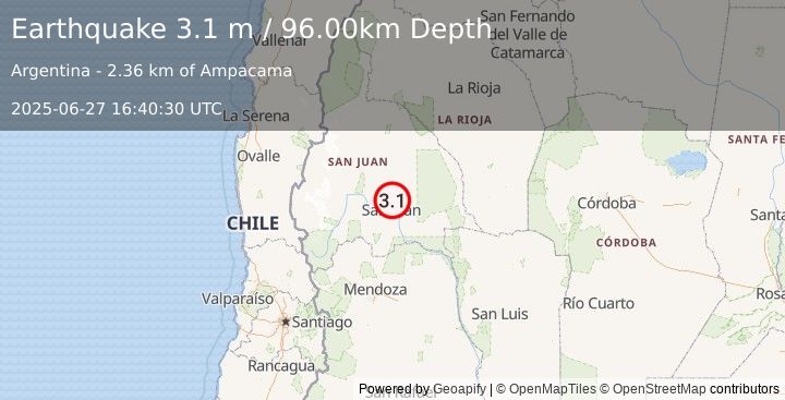 Earthquake SAN JUAN, ARGENTINA (3.1 m) (2025-06-27 16:40:30 UTC)