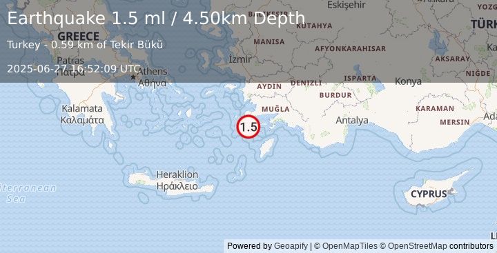 Earthquake DODECANESE IS.-TURKEY BORDER REG (1.5 ml) (2025-06-27 16:52:09 UTC)