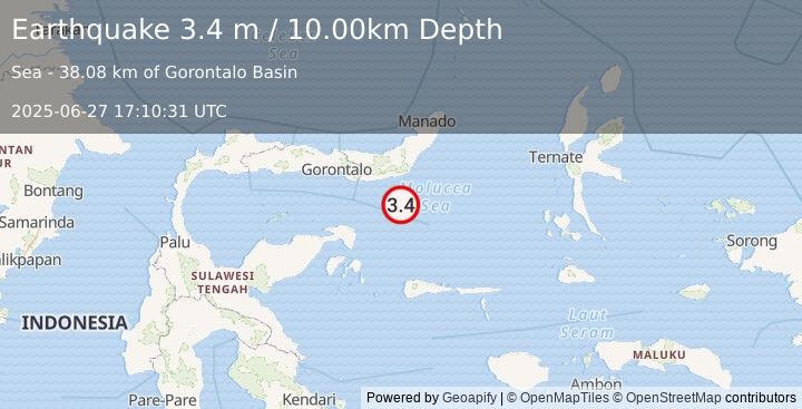 Earthquake MOLUCCA SEA (3.4 m) (2025-06-27 17:10:31 UTC)