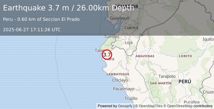 Earthquake PERU-ECUADOR BORDER REGION (3.7 m) (2025-06-27 17:11:26 UTC)