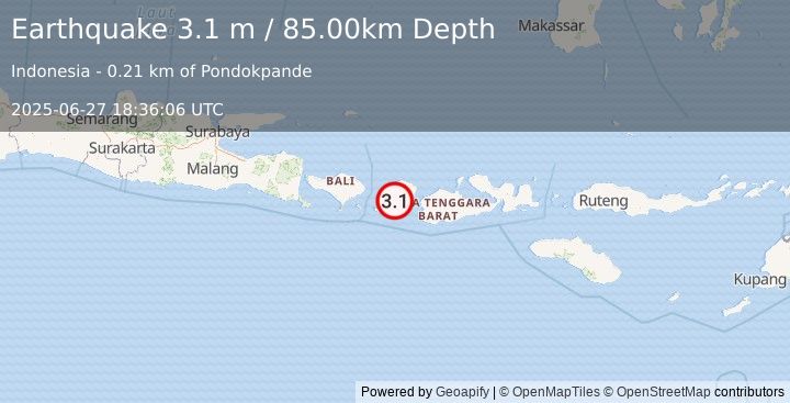 Earthquake LOMBOK REGION, INDONESIA (3.1 m) (2025-06-27 18:36:06 UTC)