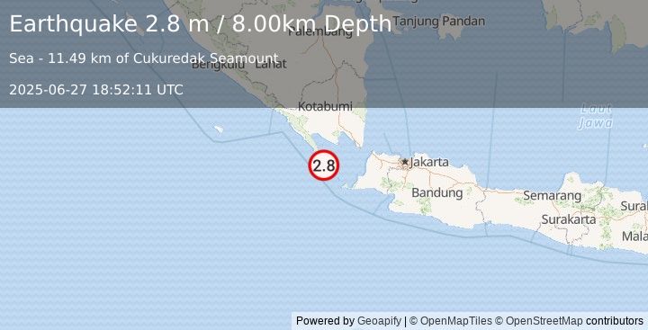 Earthquake SUNDA STRAIT, INDONESIA (2.8 m) (2025-06-27 18:52:11 UTC)