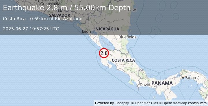 Earthquake COSTA RICA (2.8 m) (2025-06-27 19:57:25 UTC)