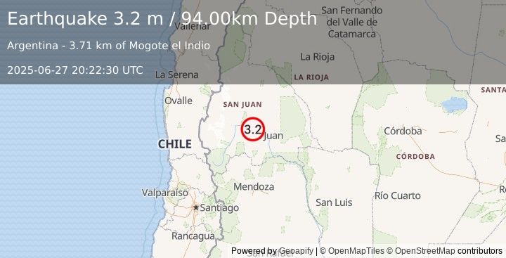 Earthquake SAN JUAN, ARGENTINA (3.2 m) (2025-06-27 20:22:30 UTC)
