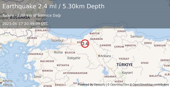 Earthquake WESTERN TURKEY (2.2 ml) (2025-06-27 20:49:10 UTC)