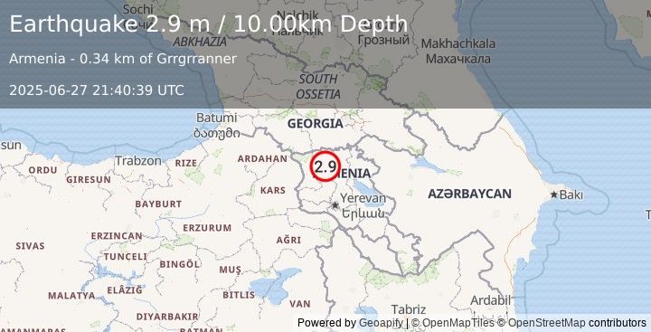 Earthquake ARMENIA (2.9 m) (2025-06-27 21:40:38 UTC)