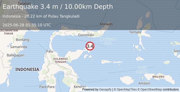 Earthquake SULAWESI, INDONESIA (3.4 m) (2025-06-28 01:35:10 UTC)