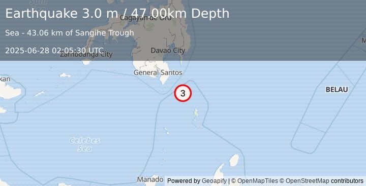 Earthquake MINDANAO, PHILIPPINES (3.1 m) (2025-06-28 02:05:28 UTC)