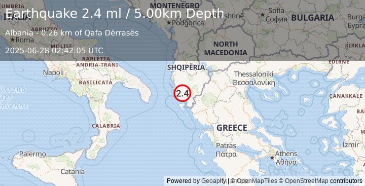 Earthquake IONIAN SEA (2.9 ml) (2025-06-28 02:41:44 UTC)