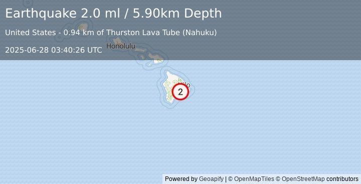 Earthquake ISLAND OF HAWAII, HAWAII (2.0 ml) (2025-06-28 03:40:26 UTC)