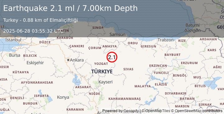 Earthquake CENTRAL TURKEY (2.1 ml) (2025-06-28 03:55:32 UTC)