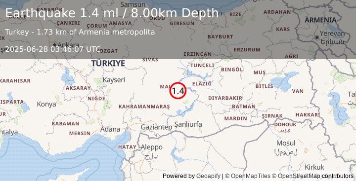 Earthquake EASTERN TURKEY (1.4 ml) (2025-06-28 03:46:07 UTC)