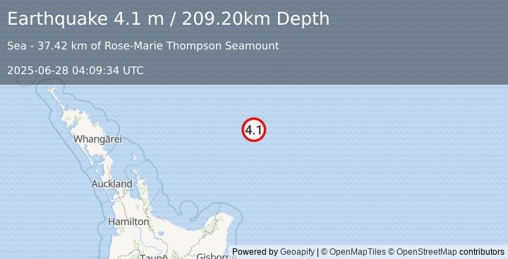 Earthquake OFF E. COAST OF N. ISLAND, N.Z. (4.1 m) (2025-06-28 04:09:34 UTC)
