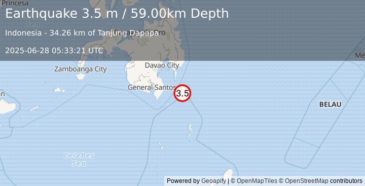 Earthquake MINDANAO, PHILIPPINES (3.5 m) (2025-06-28 05:33:21 UTC)