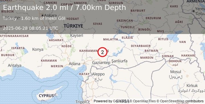 Earthquake CENTRAL TURKEY (2.0 ml) (2025-06-28 08:05:21 UTC)
