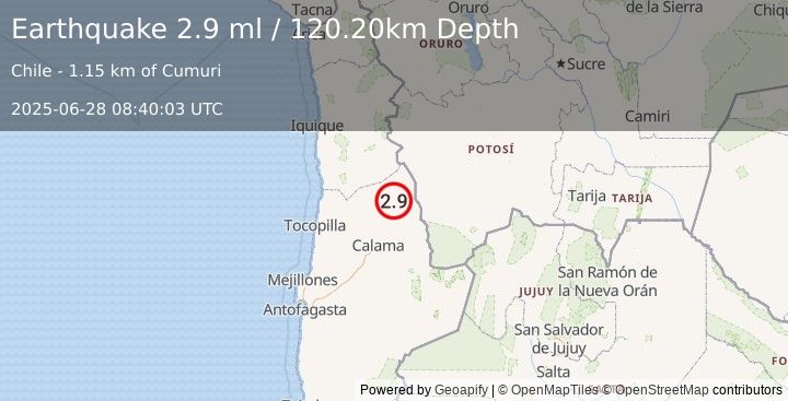 Earthquake ANTOFAGASTA, CHILE (2.9 ml) (2025-06-28 08:40:03 UTC)