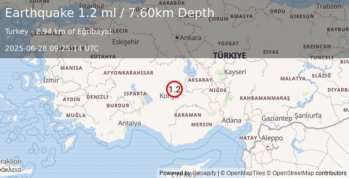 Earthquake CENTRAL TURKEY (1.2 ml) (2025-06-28 09:25:14 UTC)