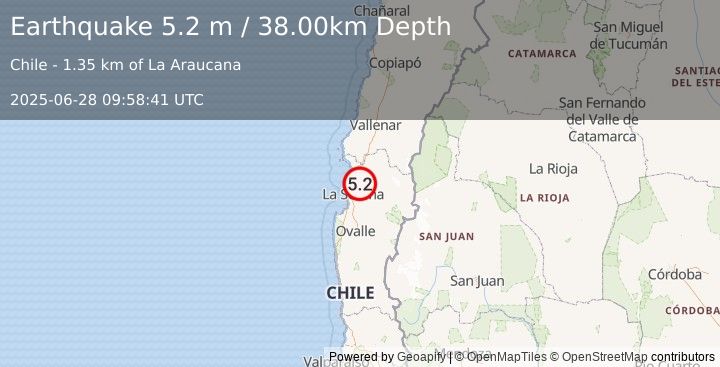 Earthquake COQUIMBO, CHILE (4.8 mb) (2025-06-28 09:58:39 UTC)