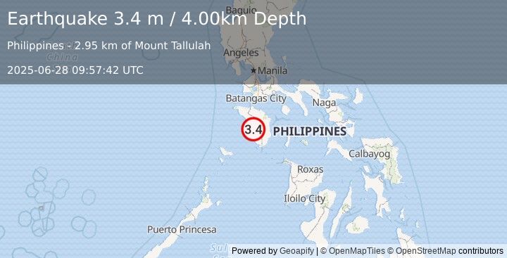 Earthquake MINDORO, PHILIPPINES (3.4 m) (2025-06-28 09:57:42 UTC)