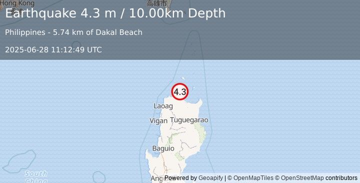 Earthquake LUZON, PHILIPPINES (4.3 m) (2025-06-28 11:12:49 UTC)