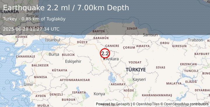 Earthquake CENTRAL TURKEY (2.4 ml) (2025-06-28 11:27:33 UTC)