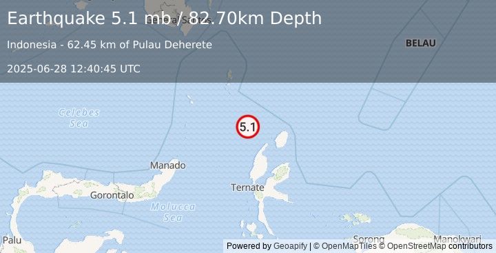 Earthquake MOLUCCA SEA (5.3 mb) (2025-06-28 12:40:43 UTC)