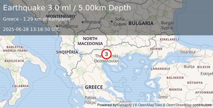 Earthquake GREECE (3.0 ml) (2025-06-28 13:18:50 UTC)