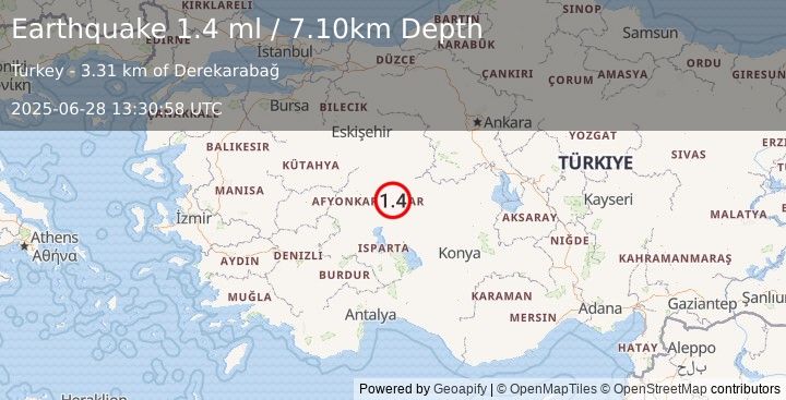 Earthquake WESTERN TURKEY (1.4 ml) (2025-06-28 13:30:58 UTC)